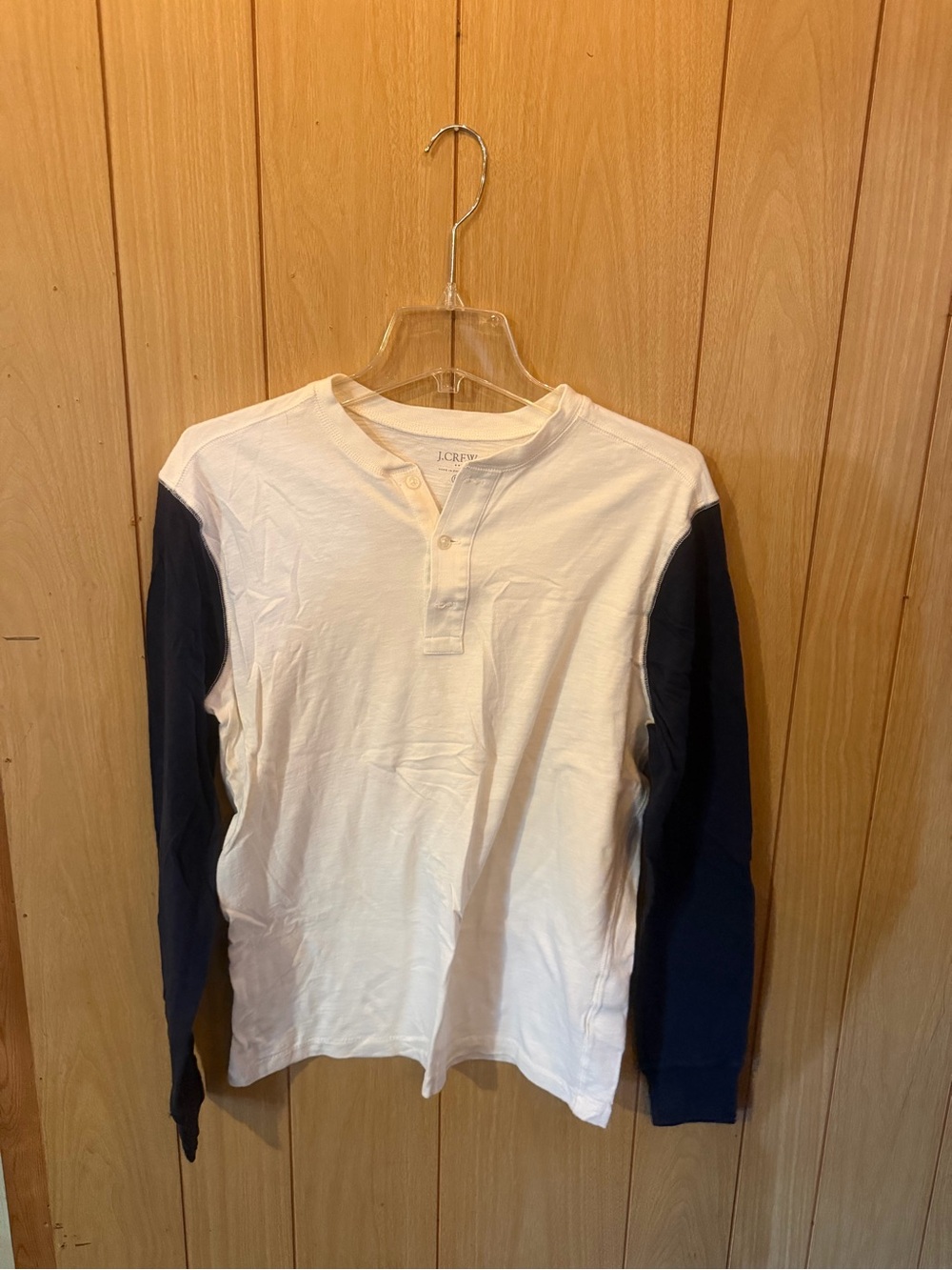 J. Crew White Henley with Navy Long Sleeves